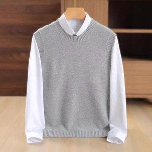Autumn and Winter New Cashmere Sweater Crewneck Solid Color Men's Pullover Knitted Base Shirt Vest Outer Wear Loose Korean Style Wool Sweater
