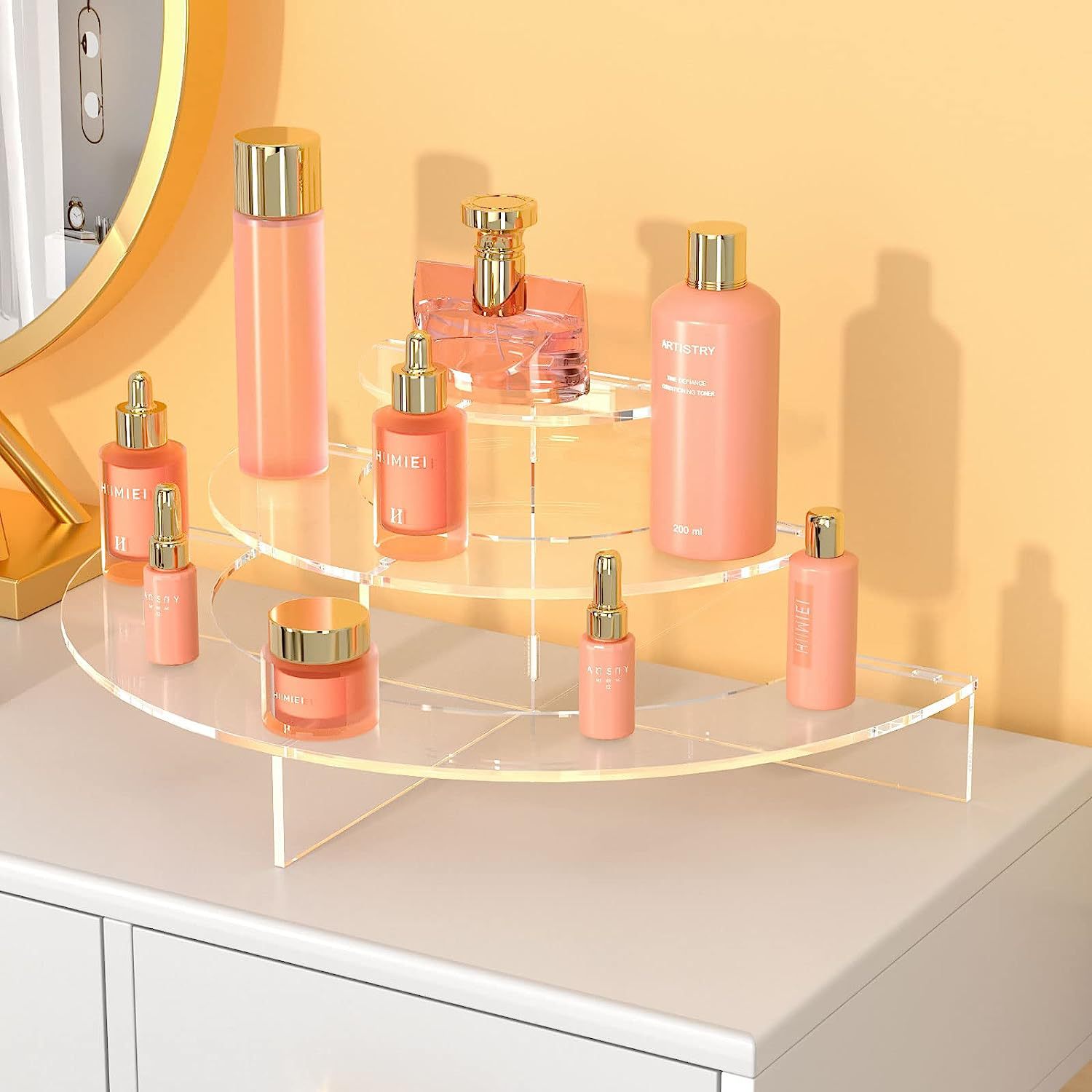 亚克力蛋糕拼接展示架三层半圆甜品摆放架化妆品展示架手办收纳架