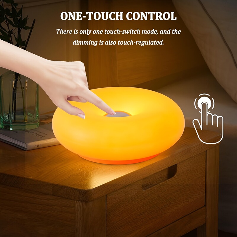 Trendy Vintage Ins-Style Wall Lamp with Donut Design for Bedroom, Touch-Controlled Orange Bauhaus Bedside Lamp, Ambient Light
