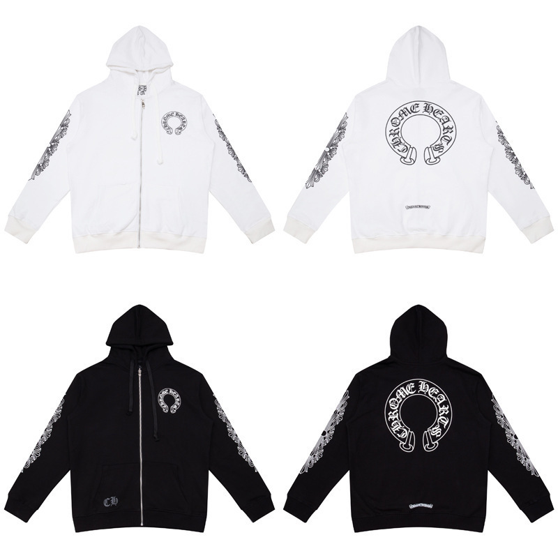 Trendy Brand Chrome Heart Pure Cotton Terry Zip-Up Hoodie Wholesale in Stock