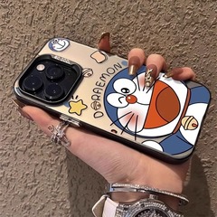蘋果15手機殼14pro適用iphone13max眨眼叮噹貓彩銀IMD保護套12/11