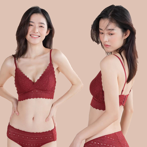 bl082 Sexy wire-free thin style push-up big breasts showing small bra comfortable French triangle cup no empty cup underwear