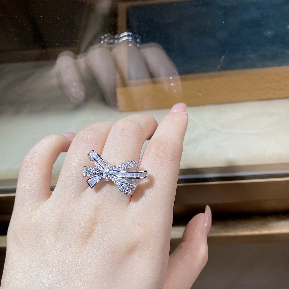 Fashion Bow Knot Sterling Silver Plating Inlay Zircon Rings 1 Piece