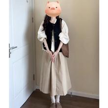 入秋一整套穿搭女2024新款复古风温柔气质马甲叠穿半身裙三件套装