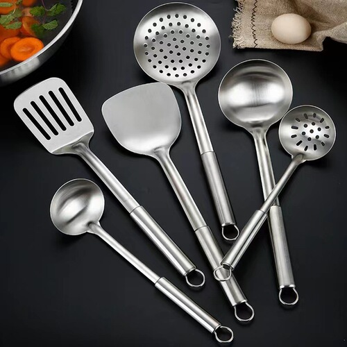 Stainless steel spatula kitchenware set, including soup spoon, stir-fry spatula, kitchen home use, thick stir-fry spoon set, steel elegant handle series