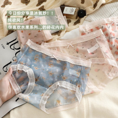 夏の新型三角ズボン高颜値果物プリント抗菌股少女純欲軽薄通気レース女子下着