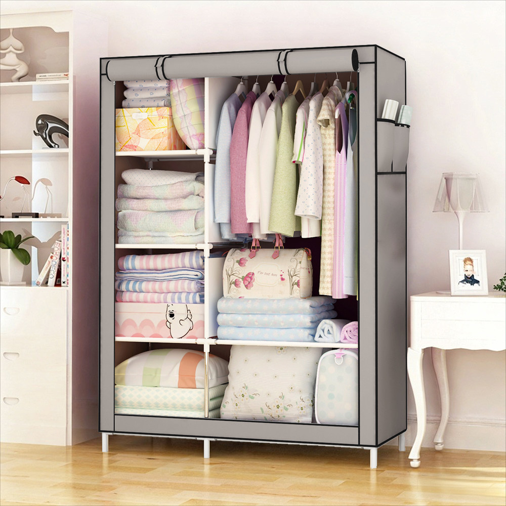 Home Fabric Wardrobe Dormitory Closet Simple Wardrobe Coat Rack Assembly Stylish Clothes Rack Creative Thickened Steel Pipe