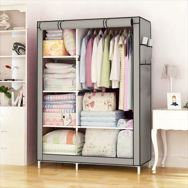Home Fabric Wardrobe Dormitory Closet Simple Wardrobe Coat Rack Assembly Stylish Clothes Rack Creative Thickened Steel Pipe