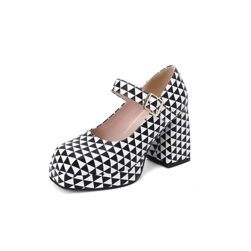 Women's Square Head Microfiber British Plaid Women's Fashion Shoes Sleeve High Heels High Heel Shoes Women's Shoes Factory Outlet