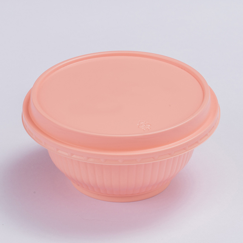 一次性饭盒PP塑料带盖圆形双色碗外卖打包餐饮盒食品包装盒批发