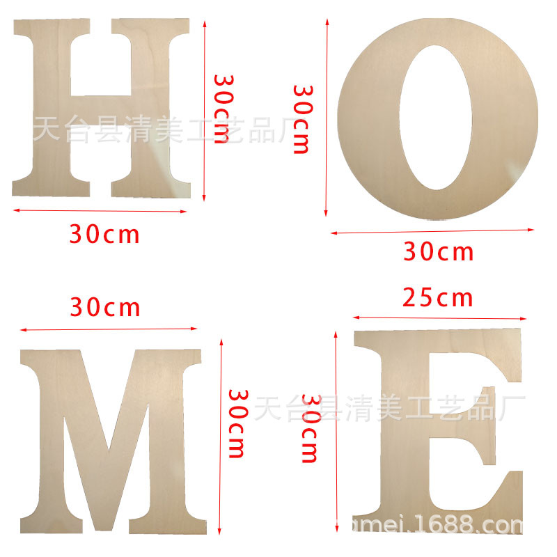 Juego de letras en inglés mayúsculas de madera de 30cm HOME de letras en inglés mayúsculas de madera 4 piezas por paquete