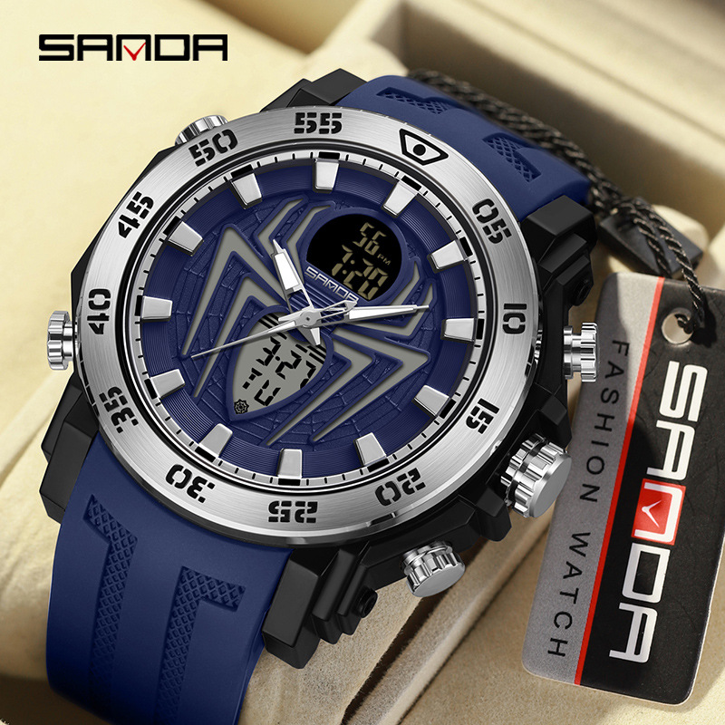 SANDA 6111 moda creativa Araña doble pantalla hombres y mujeres adolescentes reloj electrónico reloj multifuncional