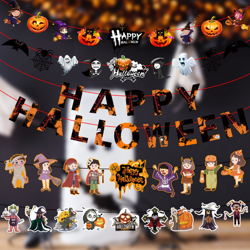 Cross-border New Halloween Decoration Flag-pulling Ghost Festival Bar KTV Halloween Decoration Triangle Flag Venue Layout Cross-border New Halloween Decoration Flag-pulling Ghost Festival Bar KTV Halloween Decoration Triangle Flag Venue Layout