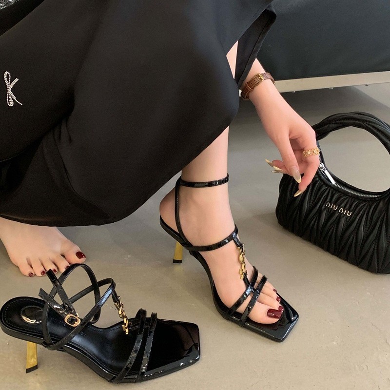 1025-6 High-Heeled Sandals for Women 2025 New Style 7cm Summer Versatile Square Toe Non-Tiring Casual Fashion Popular Heels