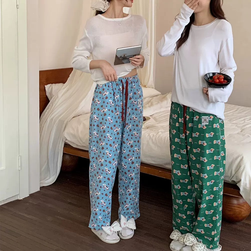 1056纯棉口袋睡裤女秋冬新款居家外出百搭显瘦长裤磨毛保暖家居裤