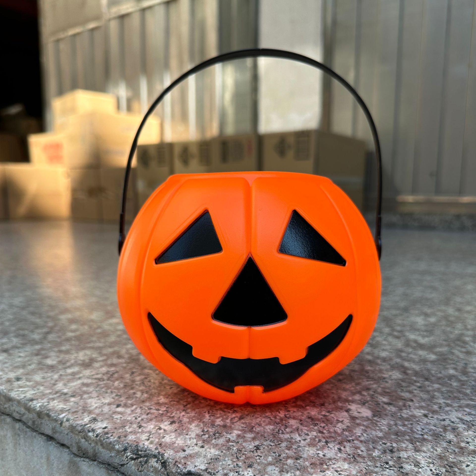 Jarra de calabaza de Halloween Festival fantasma decoración calabaza cubo 18cm con tapa triángulo ojos calabaza linterna