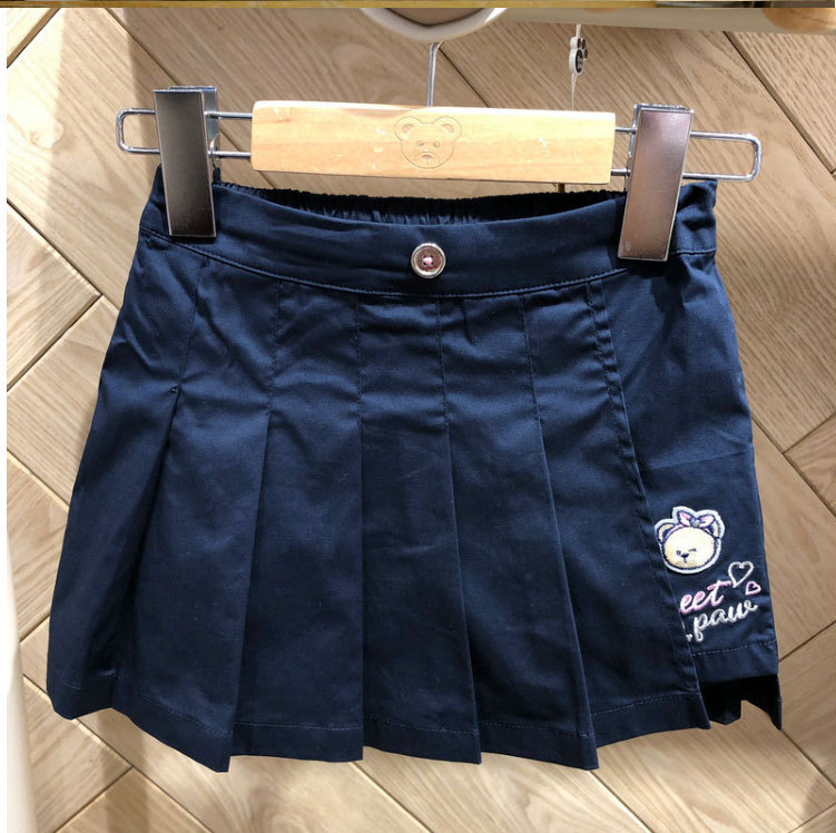 2024夏季新款小熊兒童卡通刺繡百褶裙女童褲裙公主裙短裙
