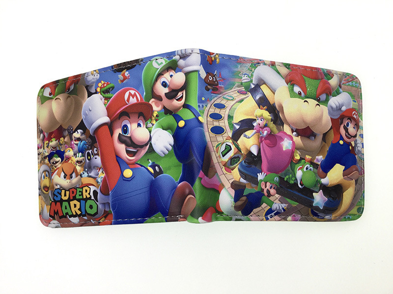 Nuevo Super Mary cartera corta Super Mario estudiante unisex pu cuero Snap cartera