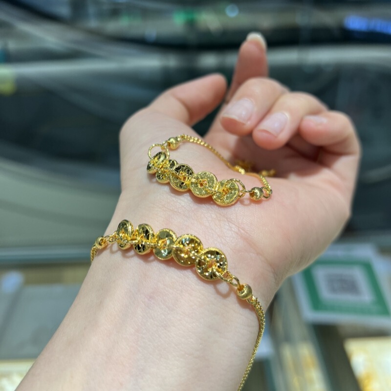 18K Gold Five Emperors Coin Bracelet Au750 Colored Gold Niche High-End New Chinese Style Super Shiny Five Emperors Coin Bracelet for Women 18K Gold Five Emperors Coin Bracelet Au750 Colored Gold Niche High-End New Chinese Style Super Shiny Five Emperors Coin Bracelet for Women