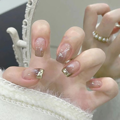 鎏金暈染琥珀顯白穿戴式甜美假指甲指甲貼成品指甲貼批發Nails