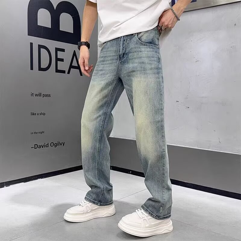 Jeans para hombres rectos sueltos 2026 nuevo estilo retro americano de color claro lavado callejera pantalones largos casuales