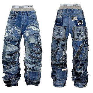 DiZNEW OEM Patchwork Distressed Baggy Jeans Y2K Streetwear