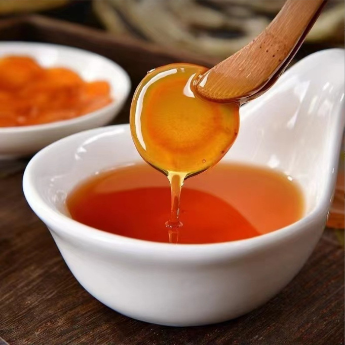 Fresh Ginseng Honey Slices Xian Shen Mi Pian Ready to Eat Herbal Slices 50g Jar in use