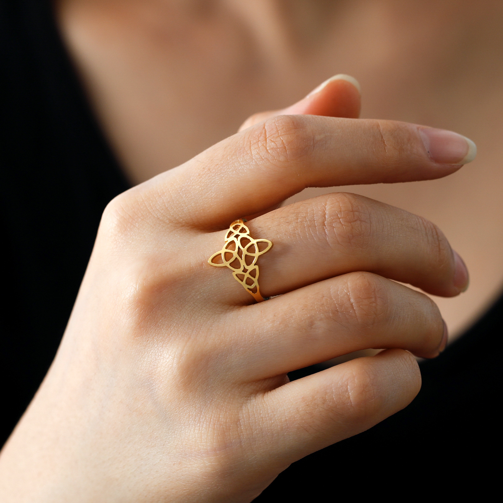 Adjustable Ring Size 1 Piece Quantity Wholesale Jewelry Retro Witches Knot Titanium Steel Plating Open Rings