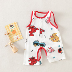 嬰兒純棉無袖連體衣男女寶寶夏季開檔哈衣新生兒夏天睡衣爬爬服裝