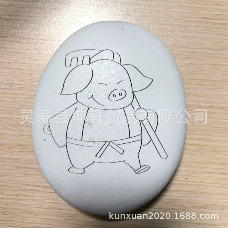 线稿彩绘石 批发白色儿童DIY手工绘画石 片状鹅卵石切片 手绘石头