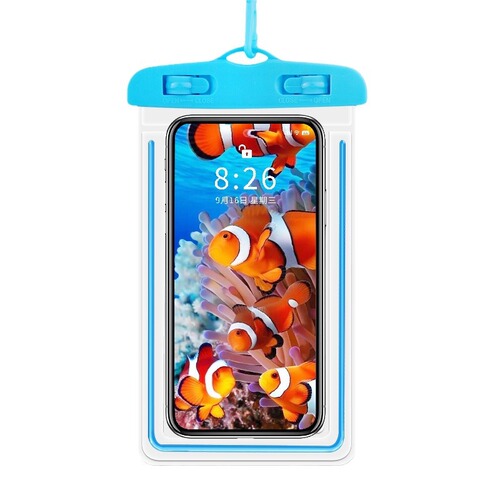 Wholesale mobile phone waterproof bag with touch screen, swimming and diving, transparent sealed bag lanyard, luminous waterproof mobile phone case for takeaway