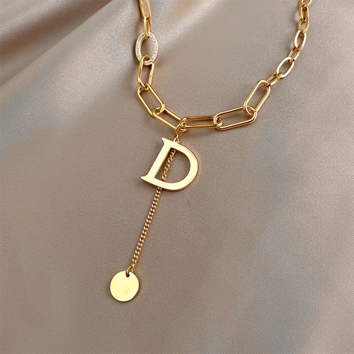 Titanium Steel Letter D Pendant Necklace Women's Light Luxury Niche Clavicle Chain  New Trendy Long Sweater Chain Accessories