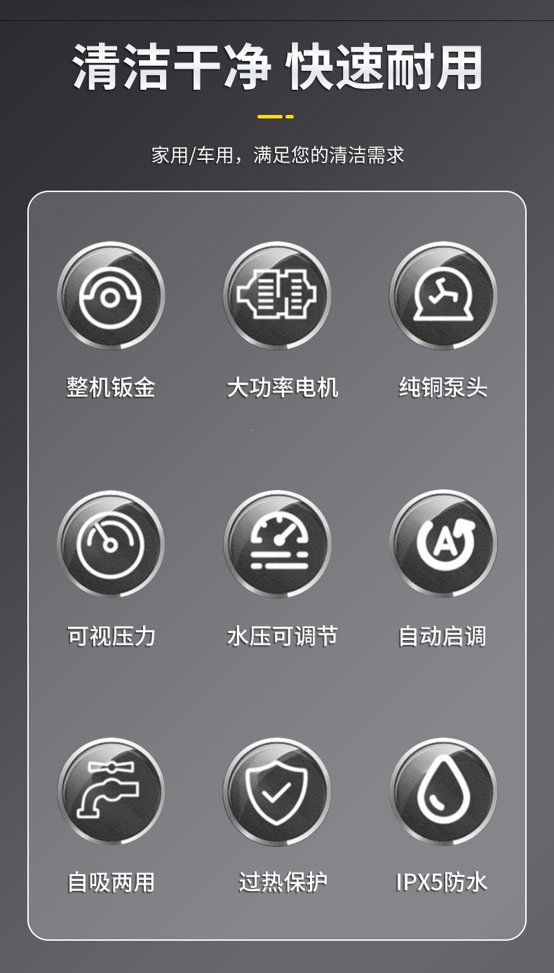 Black Cat Zige Pressure Car Washing Machine 220V Household High-Power Cleaning Machine Water Gun Car Washing Machine Commercial Automatic Copper