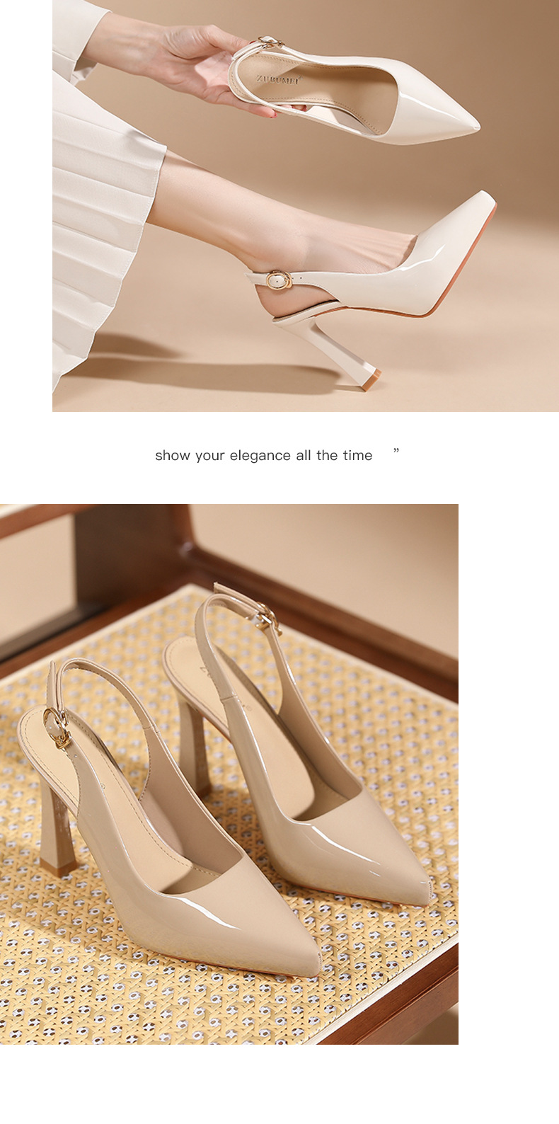 Sandal cao gót nữ mũi nhọn bít mũi hở gót, đế platform trong suốt, gót 10 cm — Nude-10cm chi tiết 8