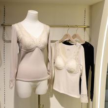 秋冬新款固定杯保暖背心蕾丝花边超柔一体婴儿绒加厚可外穿打底衣