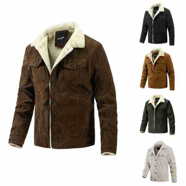 Men's outerwear winter slim fit flip collar thickened corduroy jacket youth men's top_voghion.com