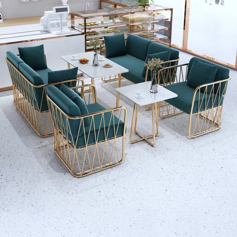 Sofá pequeño, tienda de té de leche, café, sofá de tarjeta para dos personas, sala de estar, postres, mesas y sillas, combinación simple image 4