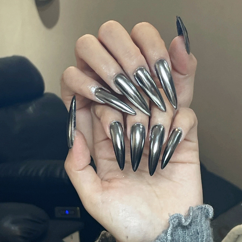 Z-104 Metal Hot Girl Fake Nails Long Tip Future Cyber Mirror Cross-Border 24 Pieces Wearable Nails Wholesale Z-104 Metal Hot Girl Fake Nails Long Tip Future Cyber Mirror Cross-Border 24 Pieces Wearable Nails Wholesale