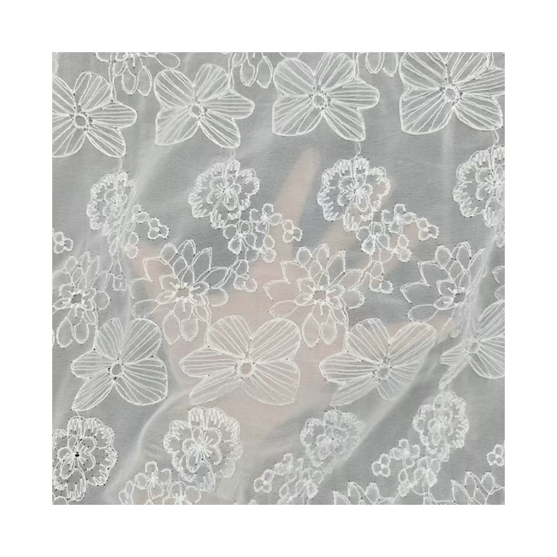 Transparent white shiffon lace wedding dress, cloth, flowered, with embroidery