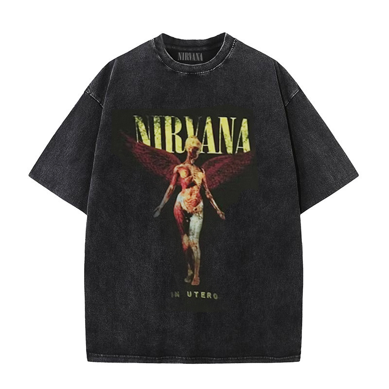 Nirvana banda de rock Nirvana Cobain cocoburn apenado lavado vintage batik camiseta suelta