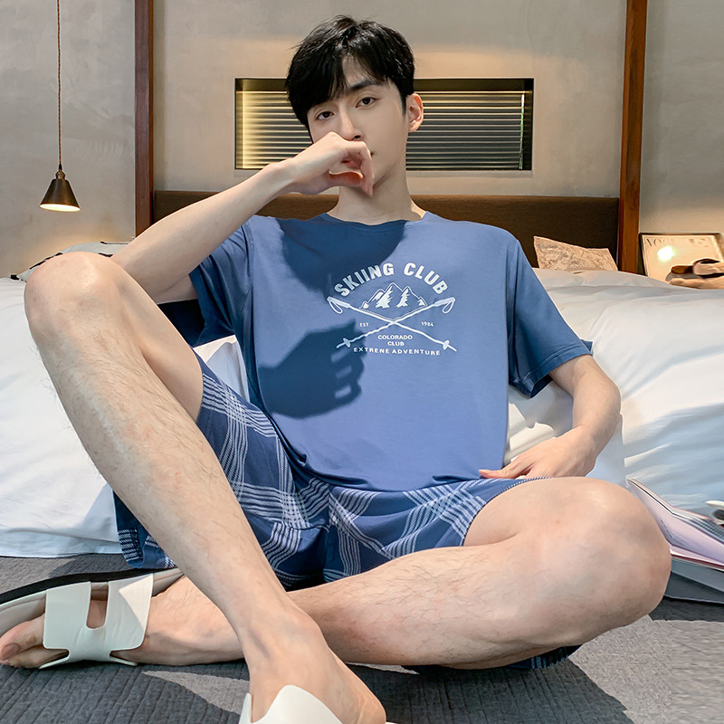 Pijamas para hombres 2024 nuevo modelo de verano pantalones cortos de mangas cortas delgados de verano grande conjunto de ropa casera casual