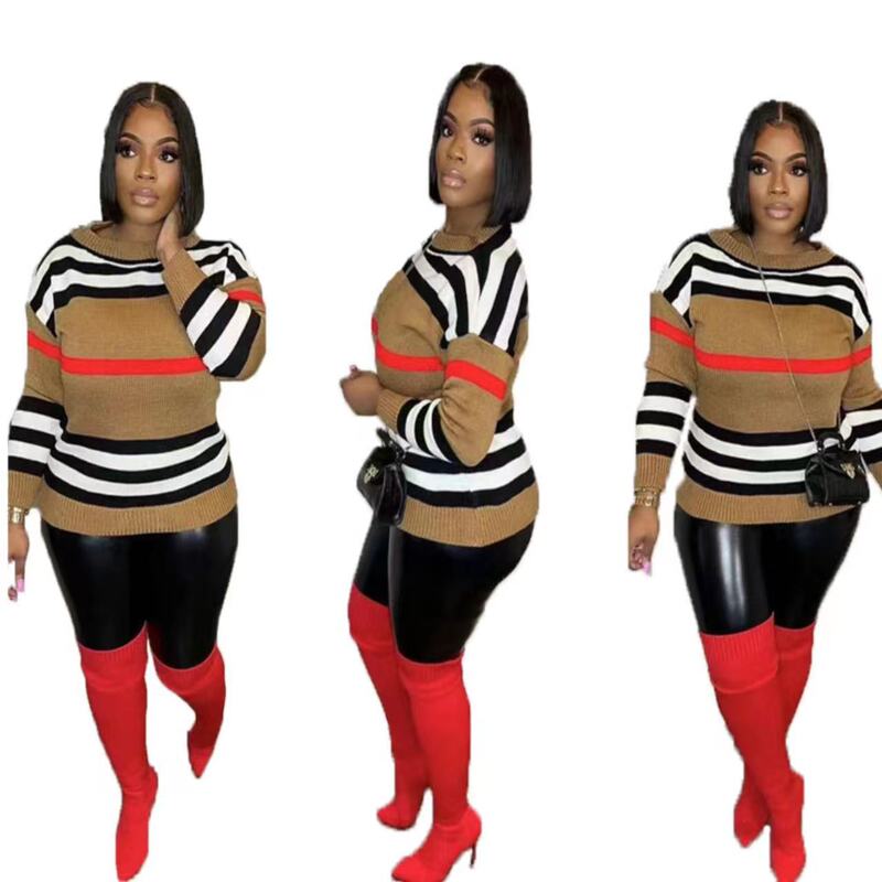 Cross-border 2023 Europe and the United States pullover striped sweater cardigan loose large version Amazon knitted sweater source manufacturers