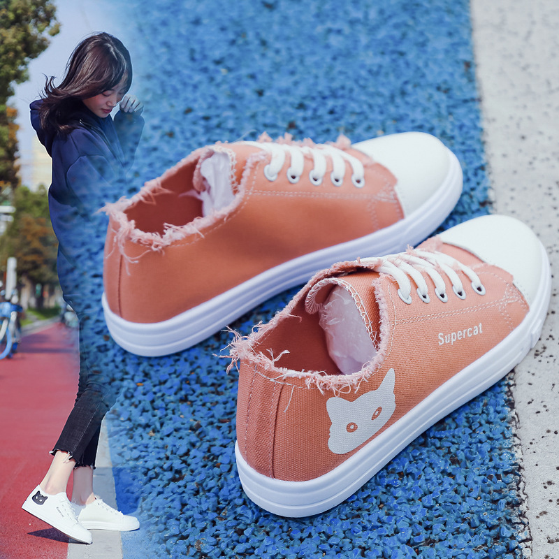 Foreign Trade Canvas New Spring And Autumn Models, Round-toed Student White Shoes, Flat-soled, Breathable, Fashionable_vogvips.com