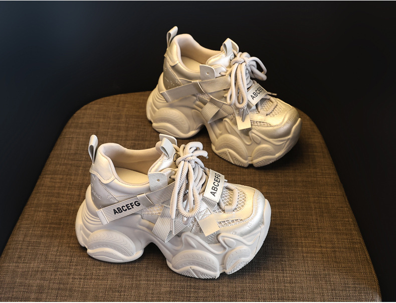 Giày sneaker nữ đế dày tăng chiều cao 10cm phong cách thể thao — màu trắng chi tiết 5