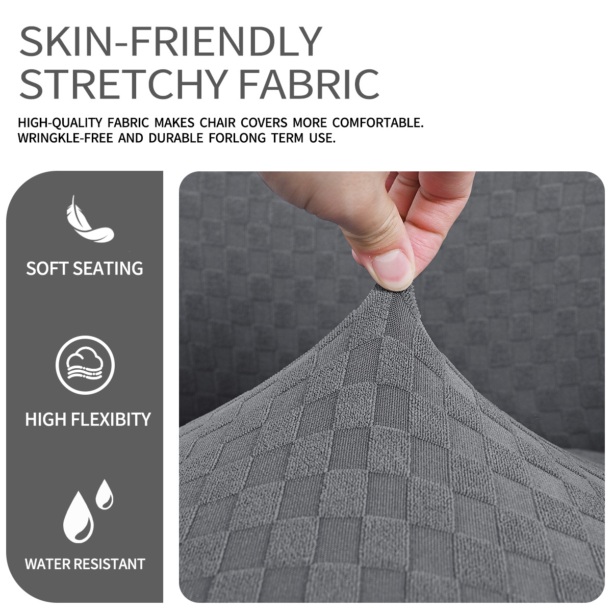 Nuevo estilo transfronterizo jacquard impermeable pequeño cuadrado nueva funda de silla curva estilo europeo elástica alta reposabrazos funda de silla de comedor anti-agarre de gato