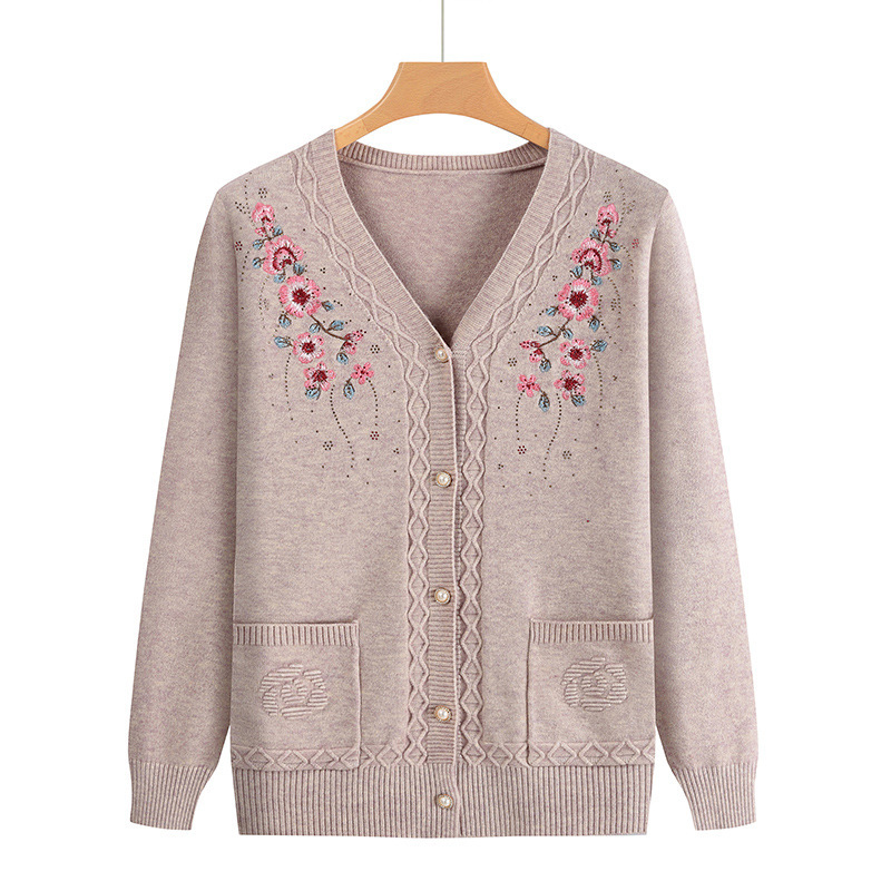 Source Factory Spring & Fall New Middle-Aged and Elderly Women's Knitwears Cardigans Mother's Embroidered Jackets Grandma Outer Knitwears
