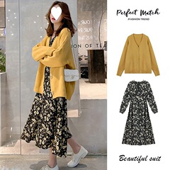 妊婦の秋の服のスーツのファッションの大きいサイズの上着のネットの赤いデザイン感の中で長いタイプのゆったりしている妊婦のワンピースの春秋