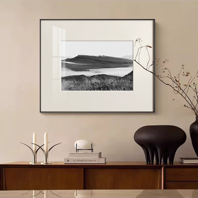 Scandinavian Simple Modern Living Room Sofa Black and White Photography Landscape Decorative Painting French Retro Entrance Corridor Hanging Painting