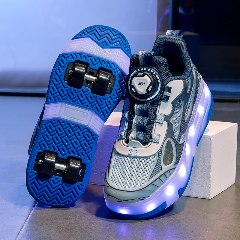 Heelys Shoes for Boys, Rechargeable Luminous Roller Skates, Summer Single Mesh Cut Out Roller Skates, Kidsren's Four-Wheel Shoes for Girls