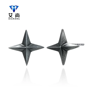 跨境热销四角星立体切面电古色耳钉四角星独立包装耳钉新款直供